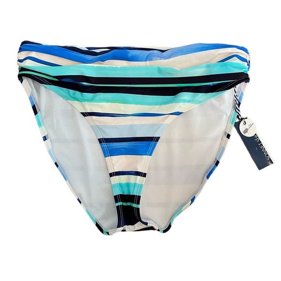 Sonnett Shores Mid Rise Full Coverage bikini bottom blue white  ruched Size 12 - Picture 1 of 7